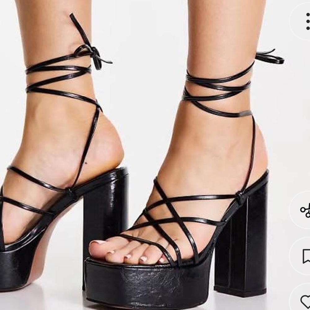ASOS DESIGN Nanon strappy platform heeled sandals in black